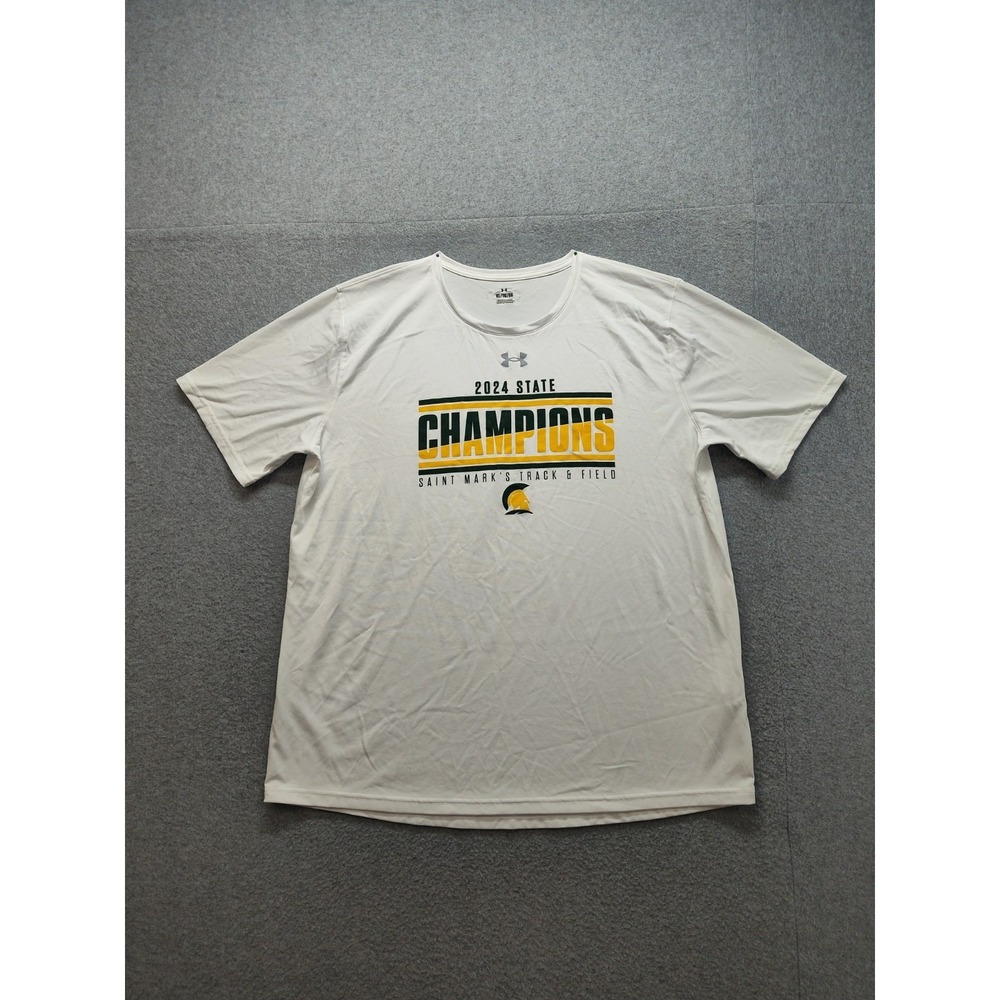 Under Armour Men Athletic T Shirt XL White Graphic Print Short Sleeve Crew Neck